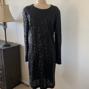 Coldwater Creek Black Sequin Long Sleeve Shift Dress